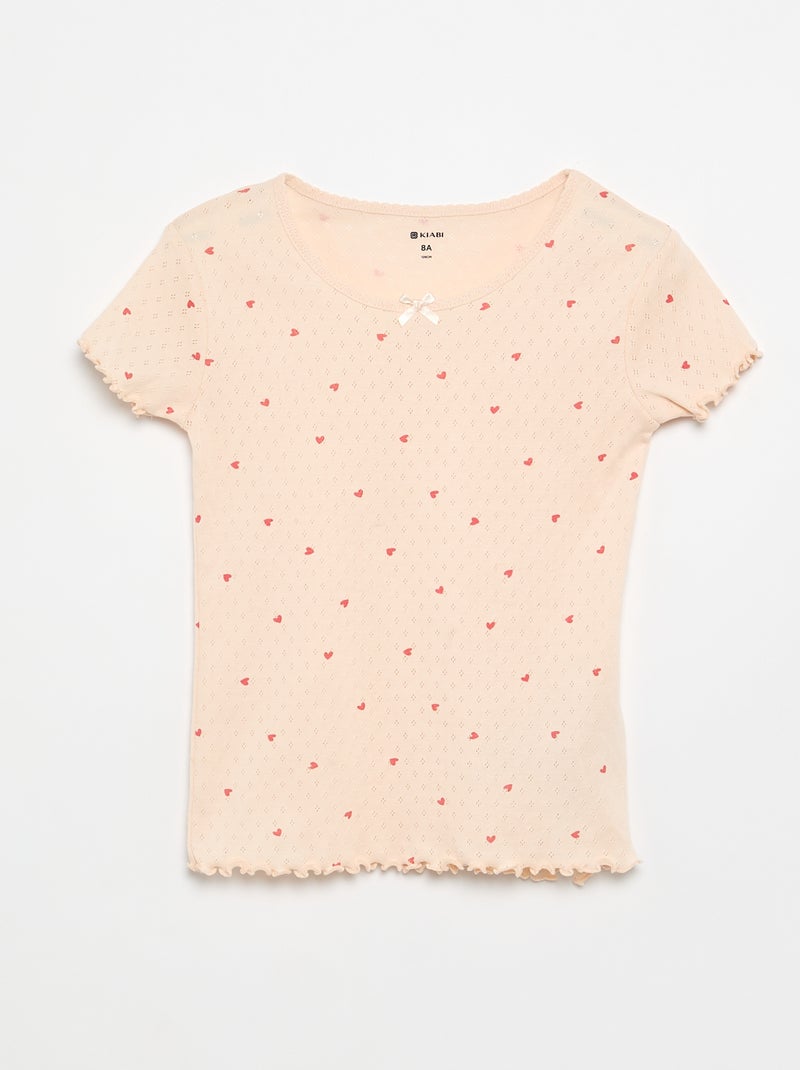 2-delige pyjamaset T-shirt en short van pointelle-breisel Rose - Kiabi