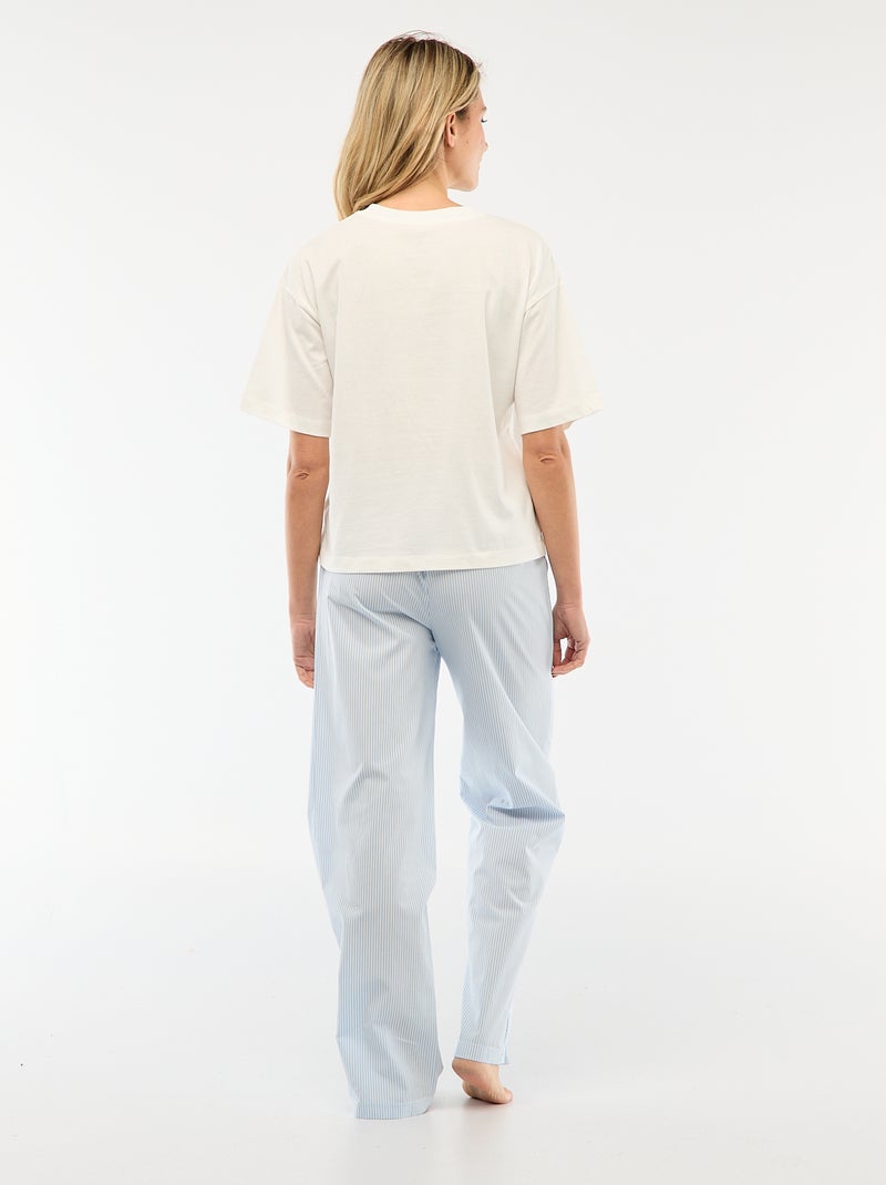 2-delige pyjamaset T-shirt + popeline broek 'Angel' Wit - Kiabi