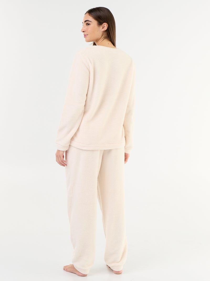 2-delige pyjamaset van fleece: T-shirt en broek Wit - Kiabi