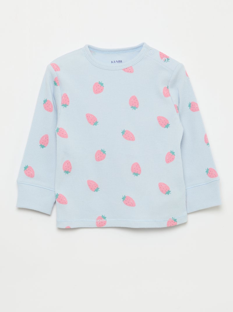 2-delige pyjamaset van geribd katoen Blauw - Kiabi