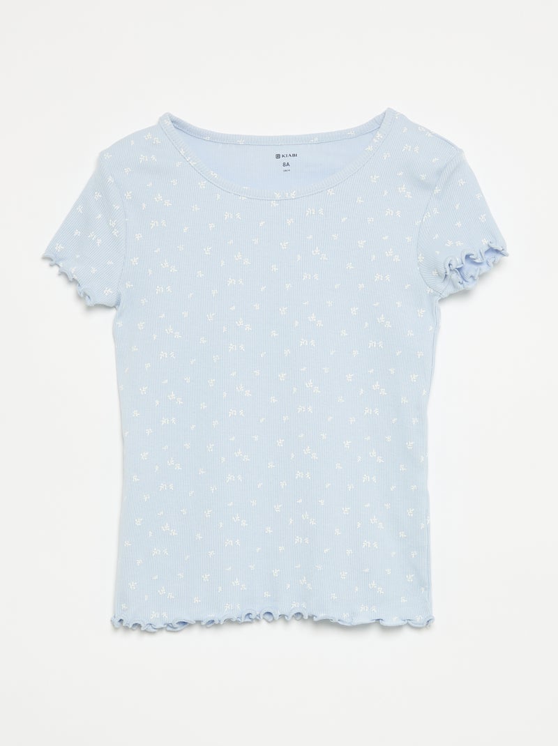2-delige pyjamaset van geribd katoen met top en short Blauw - Kiabi