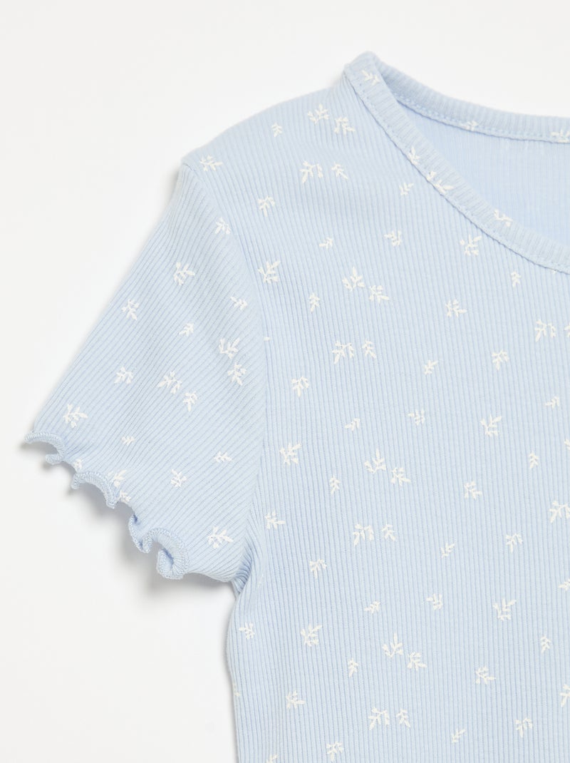 2-delige pyjamaset van geribd katoen met top en short Blauw - Kiabi