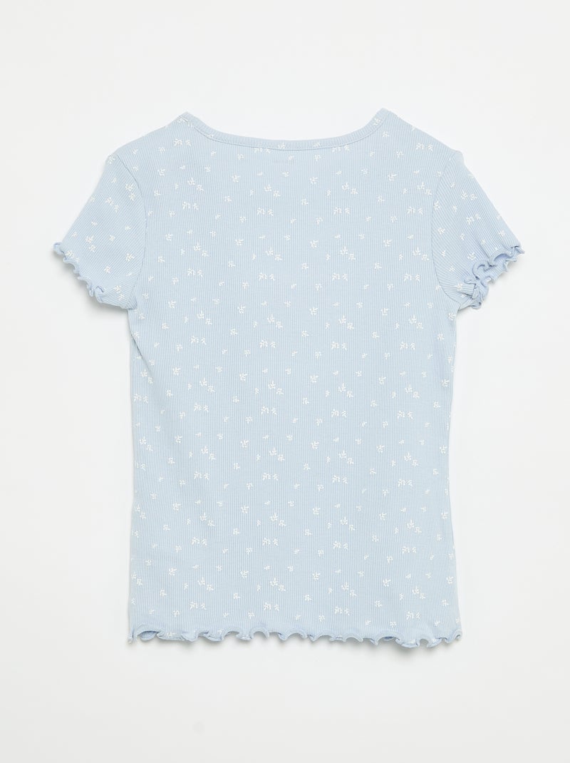 2-delige pyjamaset van geribd katoen met top en short Blauw - Kiabi