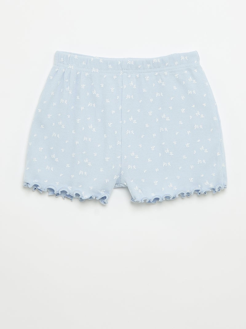 2-delige pyjamaset van geribd katoen met top en short Blauw - Kiabi
