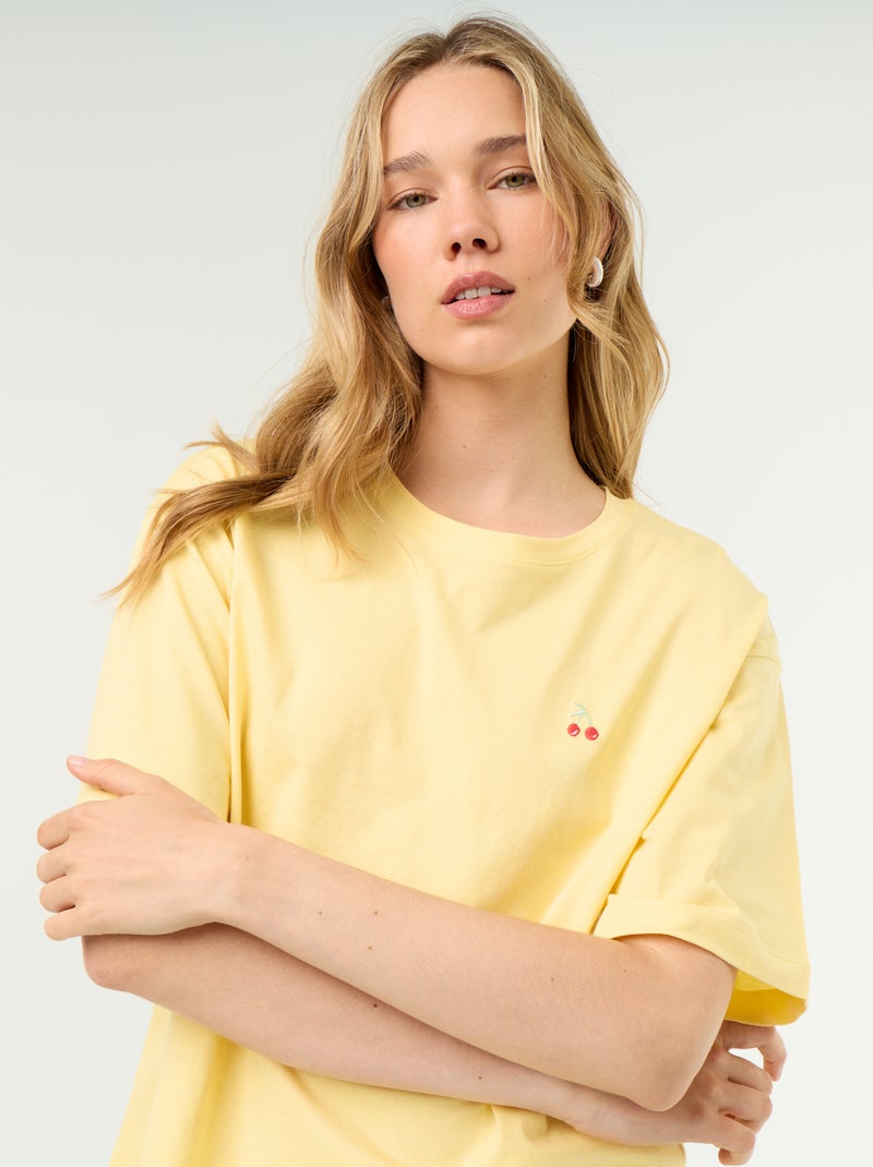 2-delige pyjamaset van katoenjersey - T-shirt + short Geel - Kiabi