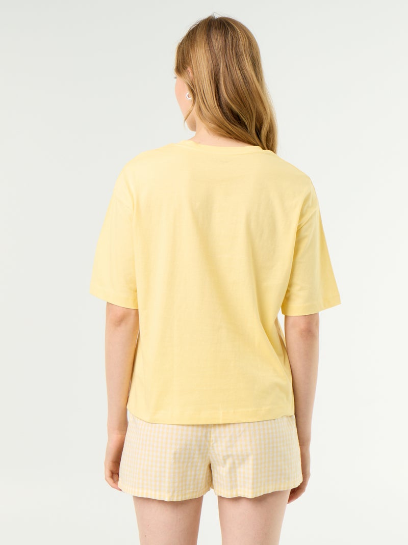 2-delige pyjamaset van katoenjersey - T-shirt + short Geel - Kiabi