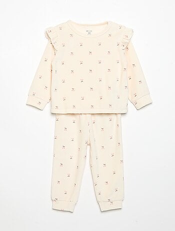2-delige pyjamaset van velours - Sweater met ruches bij de armsgaten + broek