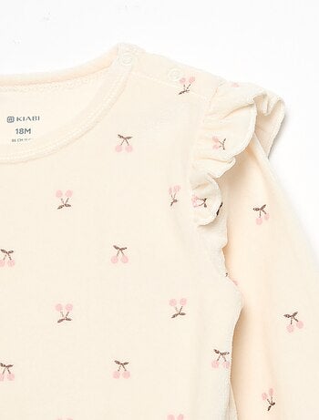 2-delige pyjamaset van velours - Sweater met ruches bij de armsgaten + broek