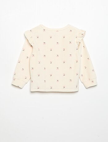 2-delige pyjamaset van velours - Sweater met ruches bij de armsgaten + broek