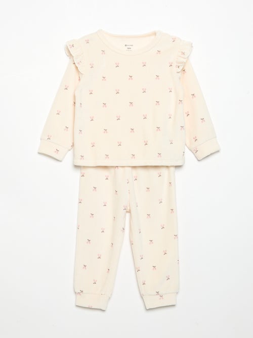 2-delige pyjamaset van velours - Sweater met ruches bij de armsgaten + broek - Kiabi