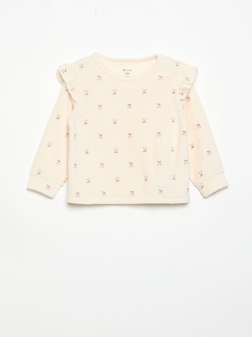 2-delige pyjamaset van velours - Sweater met ruches bij de armsgaten + broek - Kiabi