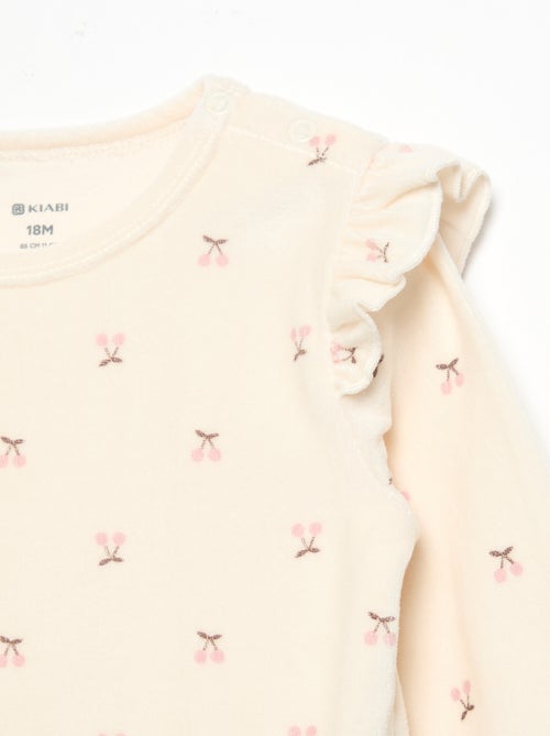 2-delige pyjamaset van velours - Sweater met ruches bij de armsgaten + broek - Kiabi