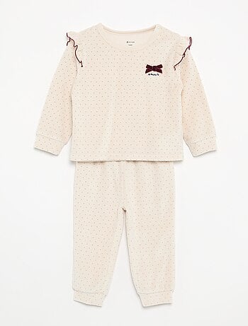 2-delige pyjamaset van velours - Sweater met ruches bij de armsgaten + broek
