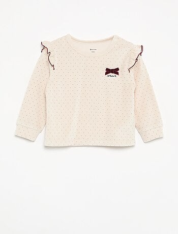 2-delige pyjamaset van velours - Sweater met ruches bij de armsgaten + broek