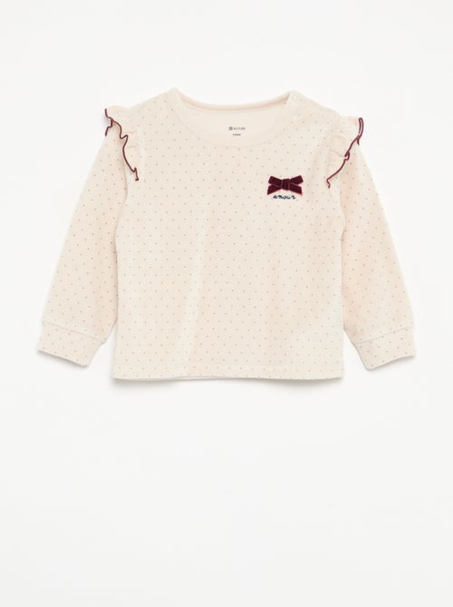 2-delige pyjamaset van velours - Sweater met ruches bij de armsgaten + broek - Kiabi