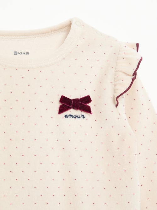 2-delige pyjamaset van velours - Sweater met ruches bij de armsgaten + broek - Kiabi