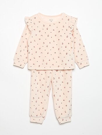 2-delige pyjamaset van velours - Sweater met ruches bij de armsgaten + broek