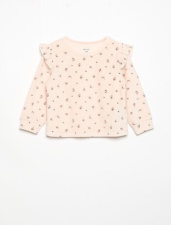 2-delige pyjamaset van velours - Sweater met ruches bij de armsgaten + broek