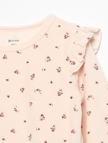 2-delige pyjamaset van velours - Sweater met ruches bij de armsgaten + broek