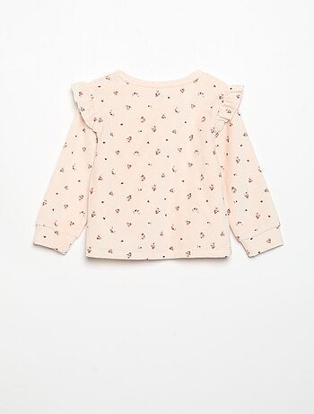 2-delige pyjamaset van velours - Sweater met ruches bij de armsgaten + broek