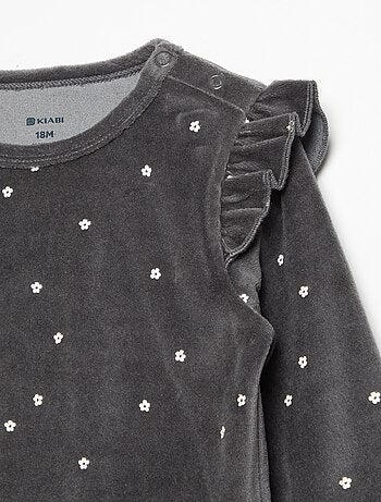 2-delige pyjamaset van velours - Sweater met ruches bij de armsgaten + broek