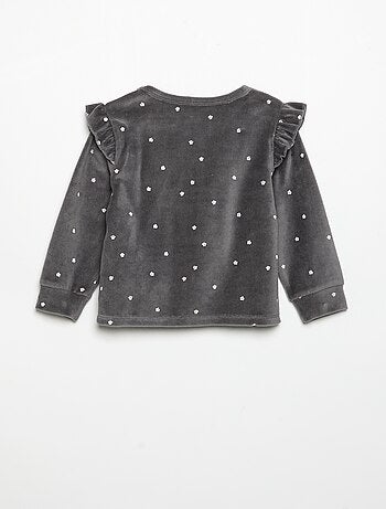 2-delige pyjamaset van velours - Sweater met ruches bij de armsgaten + broek