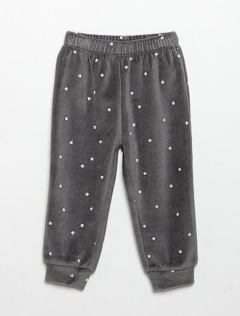 2-delige pyjamaset van velours - Sweater met ruches bij de armsgaten + broek