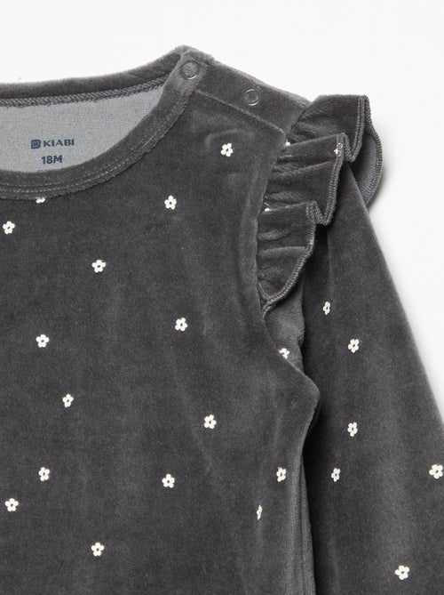2-delige pyjamaset van velours - Sweater met ruches bij de armsgaten + broek - Kiabi