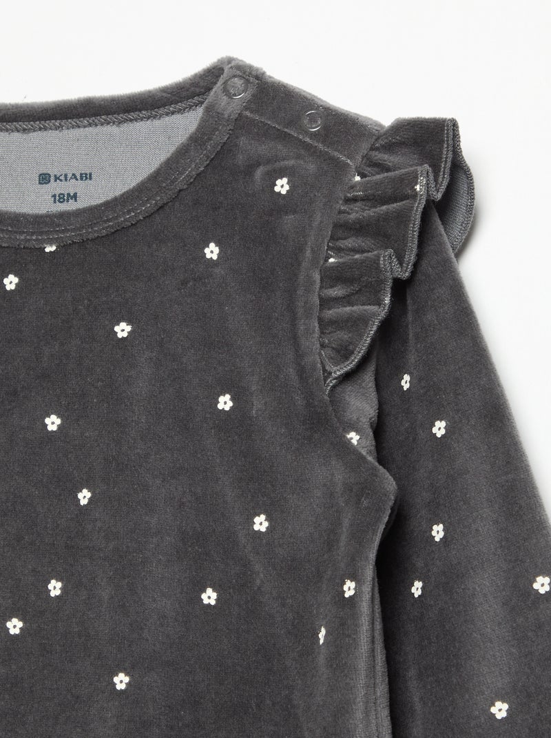 2-delige pyjamaset van velours - Sweater met ruches bij de armsgaten + broek Zwart - Kiabi