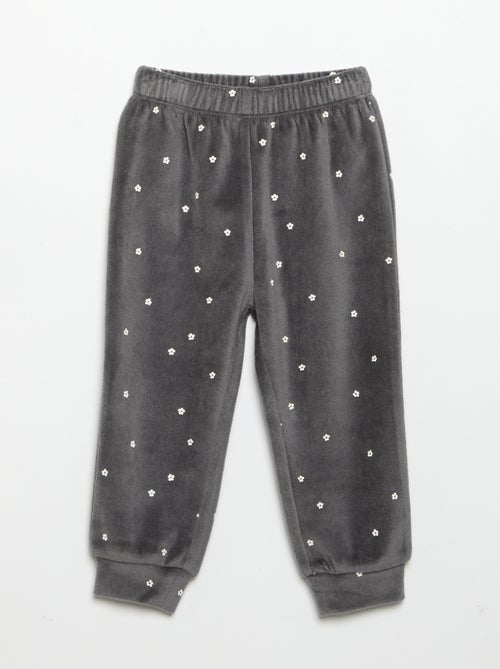 2-delige pyjamaset van velours - Sweater met ruches bij de armsgaten + broek - Kiabi