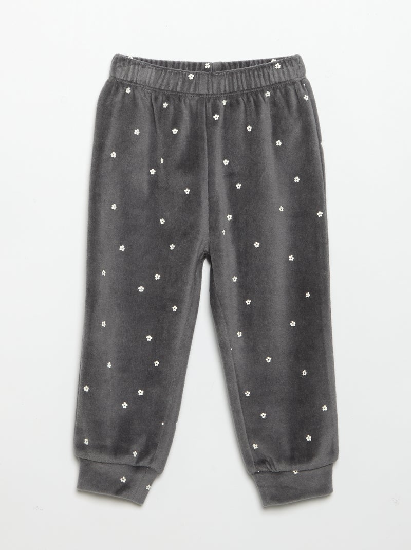 2-delige pyjamaset van velours - Sweater met ruches bij de armsgaten + broek Zwart - Kiabi