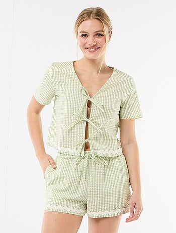 2-delige pyjamashort met vichyruit