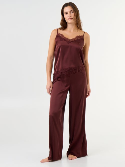 2-delige satijnen pyjamaset: top en lange broek - Kiabi