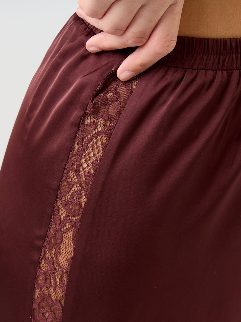 2-delige satijnen pyjamaset: top en lange broek Bruin - Kiabi