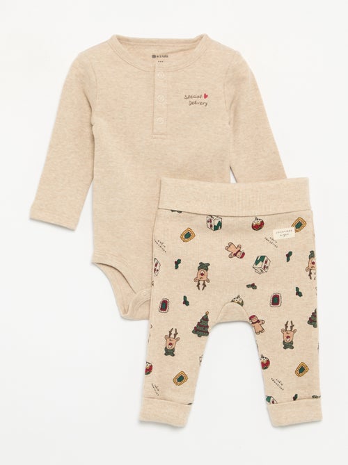 2-delige set - body met lange mouwen + legging - Kiabi