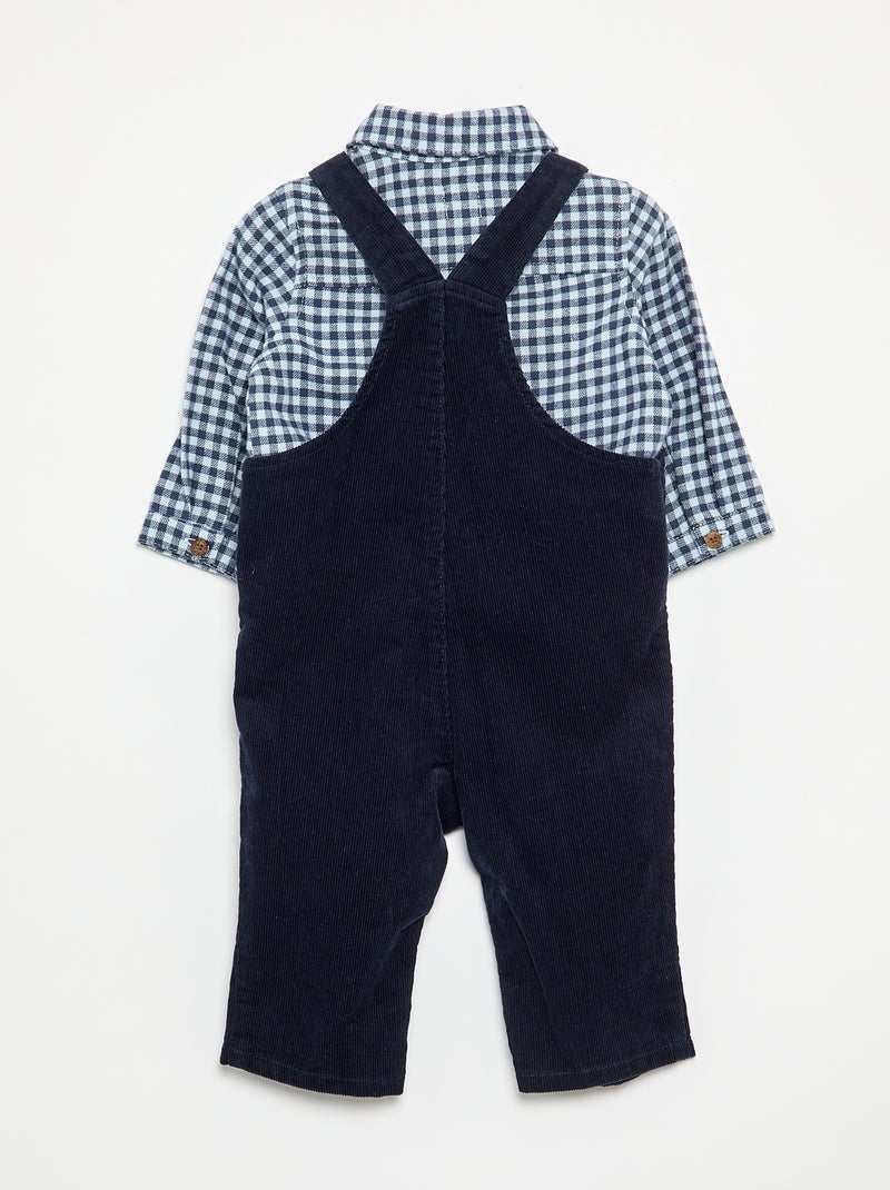 2-delige set - Lange tuinbroek + Hemd met lange mouwen Blauw - Kiabi