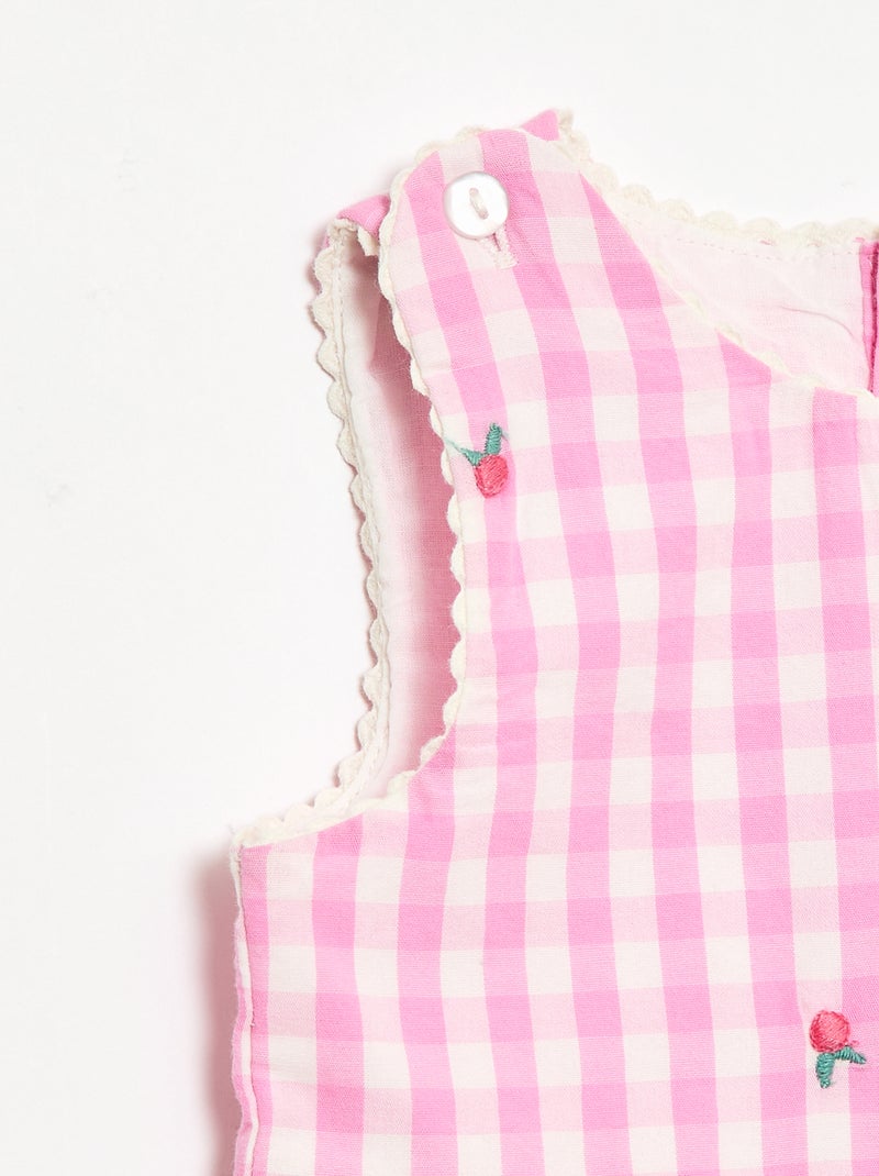 2-delige set - Mouwloze vichyjurk van katoenpopeline + slip Rose - Kiabi