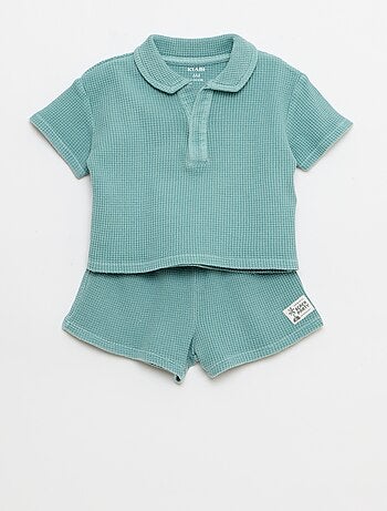 2-delige set - polo + short van gewafelde stof