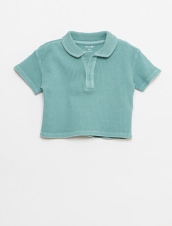 2-delige set - polo + short van gewafelde stof