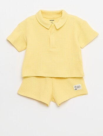 2-delige set - polo + short van gewafelde stof