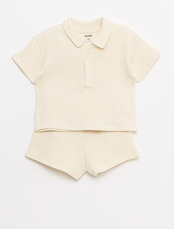 2-delige set - polo + short van gewafelde stof