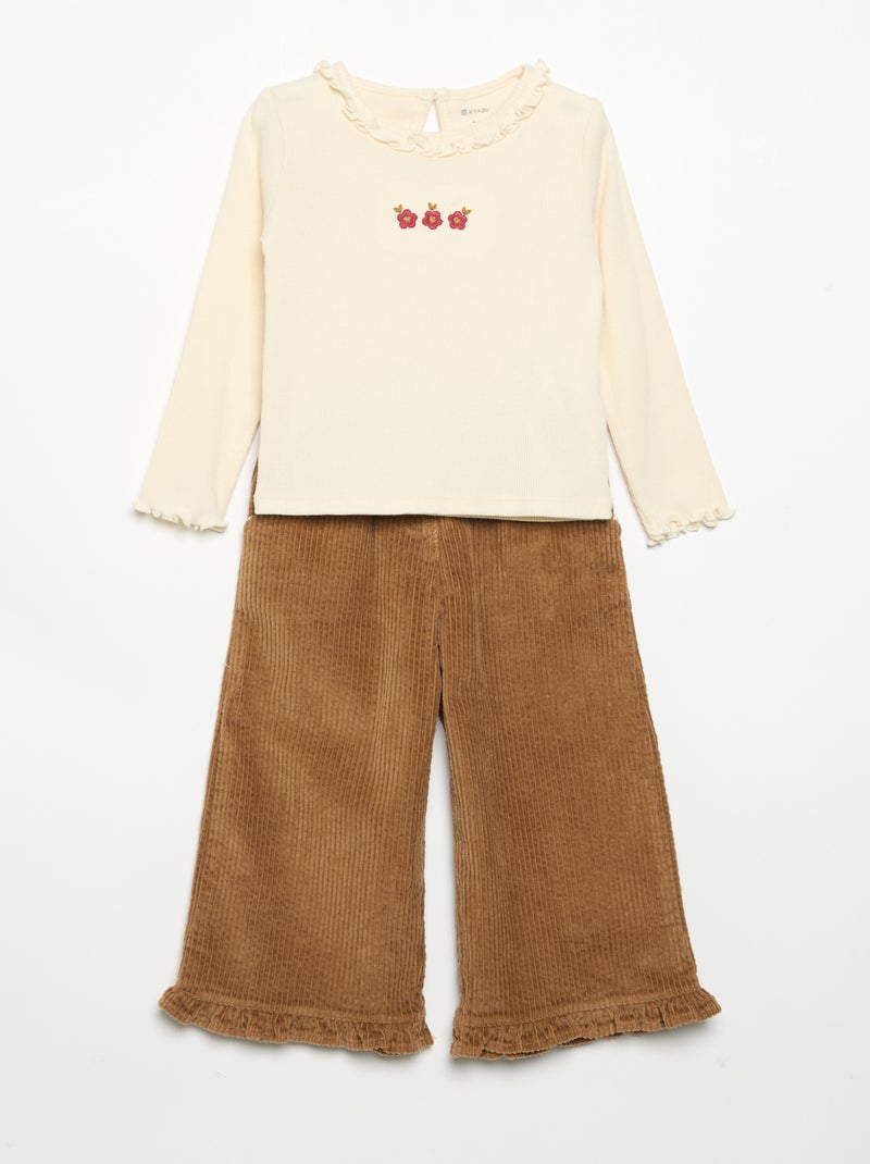 2-delige set - T-shirt + fluwelen pantalon Wit - Kiabi