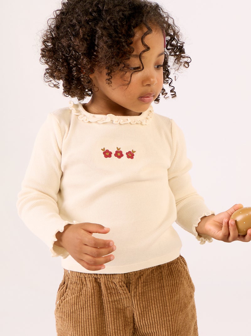 2-delige set - T-shirt + fluwelen pantalon Wit - Kiabi