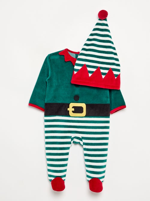 2-delige set 'Kerst' van fluweel - slaappakje + muts - Kiabi