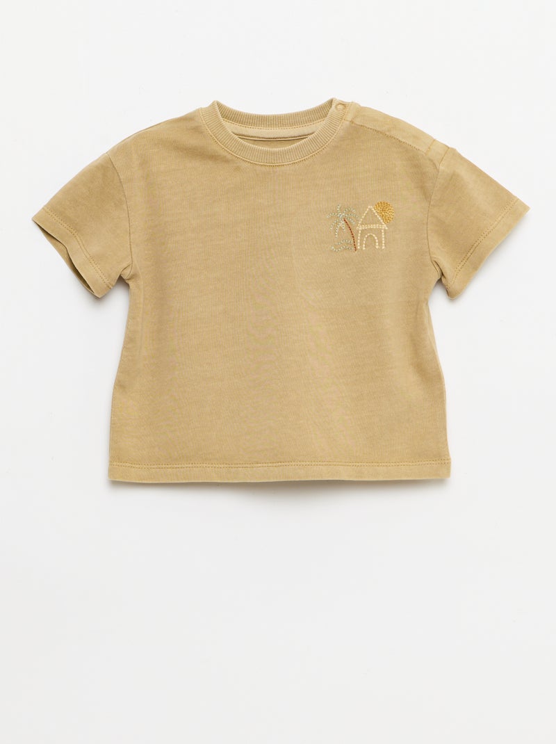 2-delige set met geborduurd T-shirt + short Biege - Kiabi