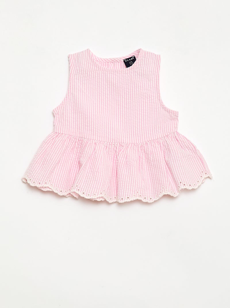 2-delige set met Vichyblouse en -broek Rose - Kiabi
