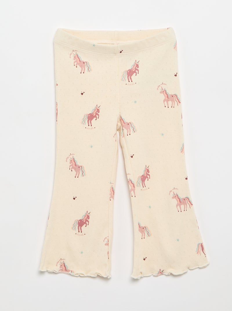 2-delige set: Pointelle-T-shirt en broek Biege - Kiabi