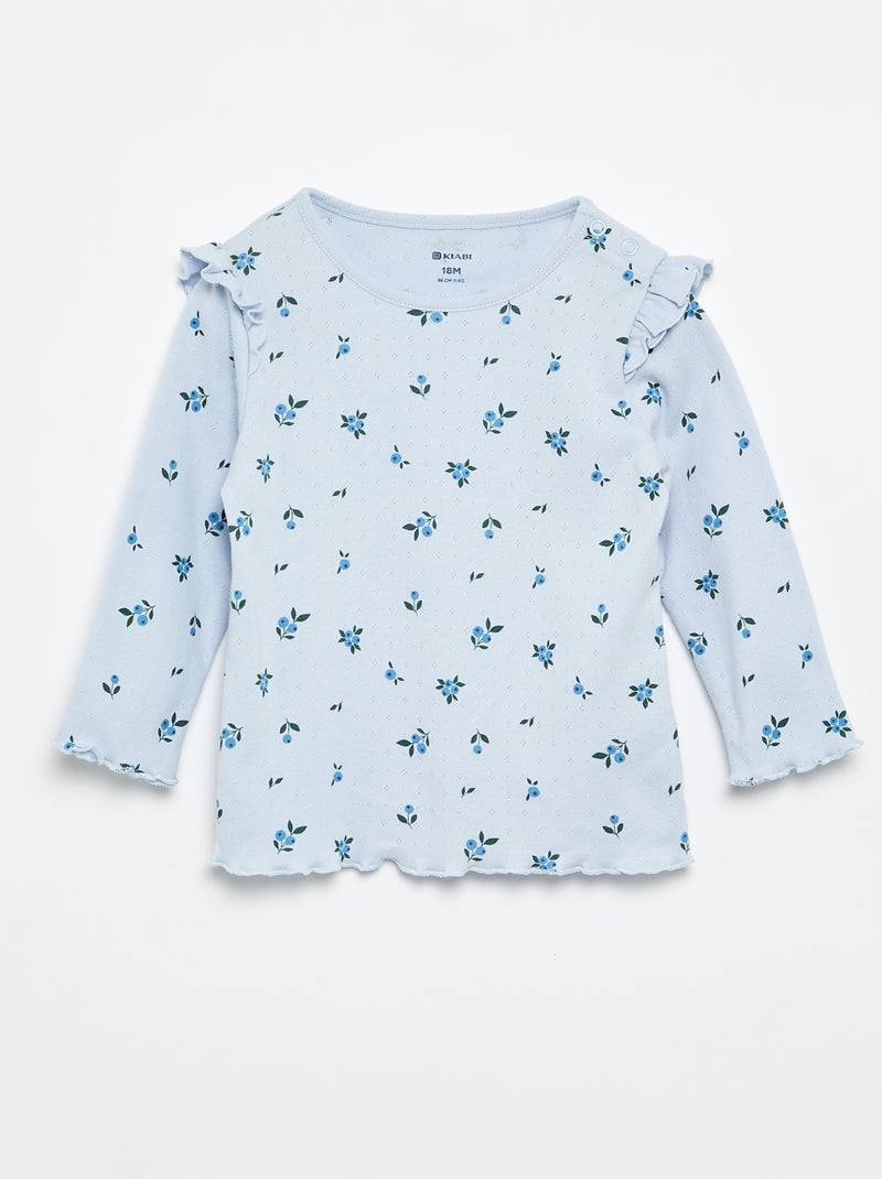 2-delige set: Pointelle-T-shirt en broek Blauw - Kiabi