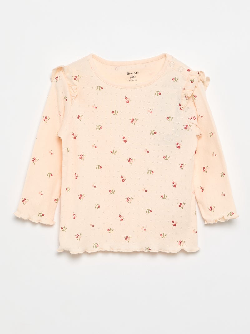 2-delige set: Pointelle-T-shirt en broek Rose - Kiabi