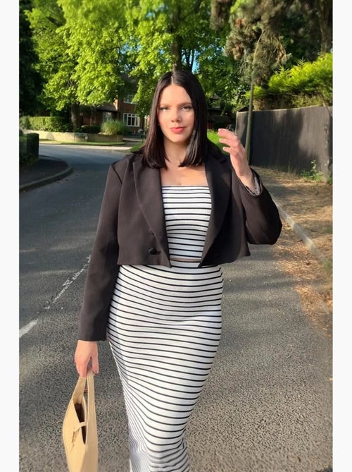 2-delige set: strapless gestreepte kort top en gestreepte midi-rok met middelhoge taille hiccup - Kiabi